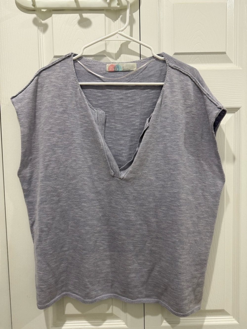 Free People Light Lavender Slub V-Neck Sleeveless Knit Tank